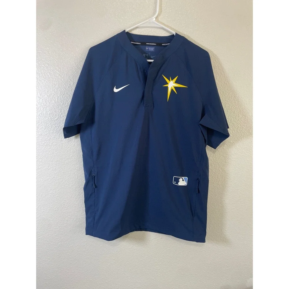 Nike Baseball Mens Small Tampa Bay Rays Pullover Navy Blue MLB Top